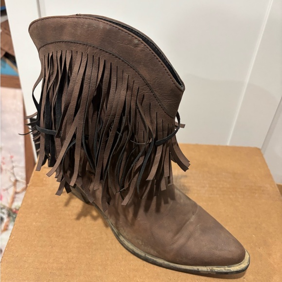 Fringe Ankle Booties in Brown - Picture 2 of 3